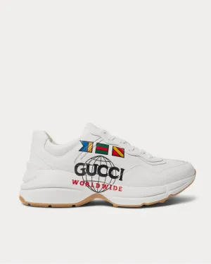 Rhyton Logo-Print Leather  White low top sneakers