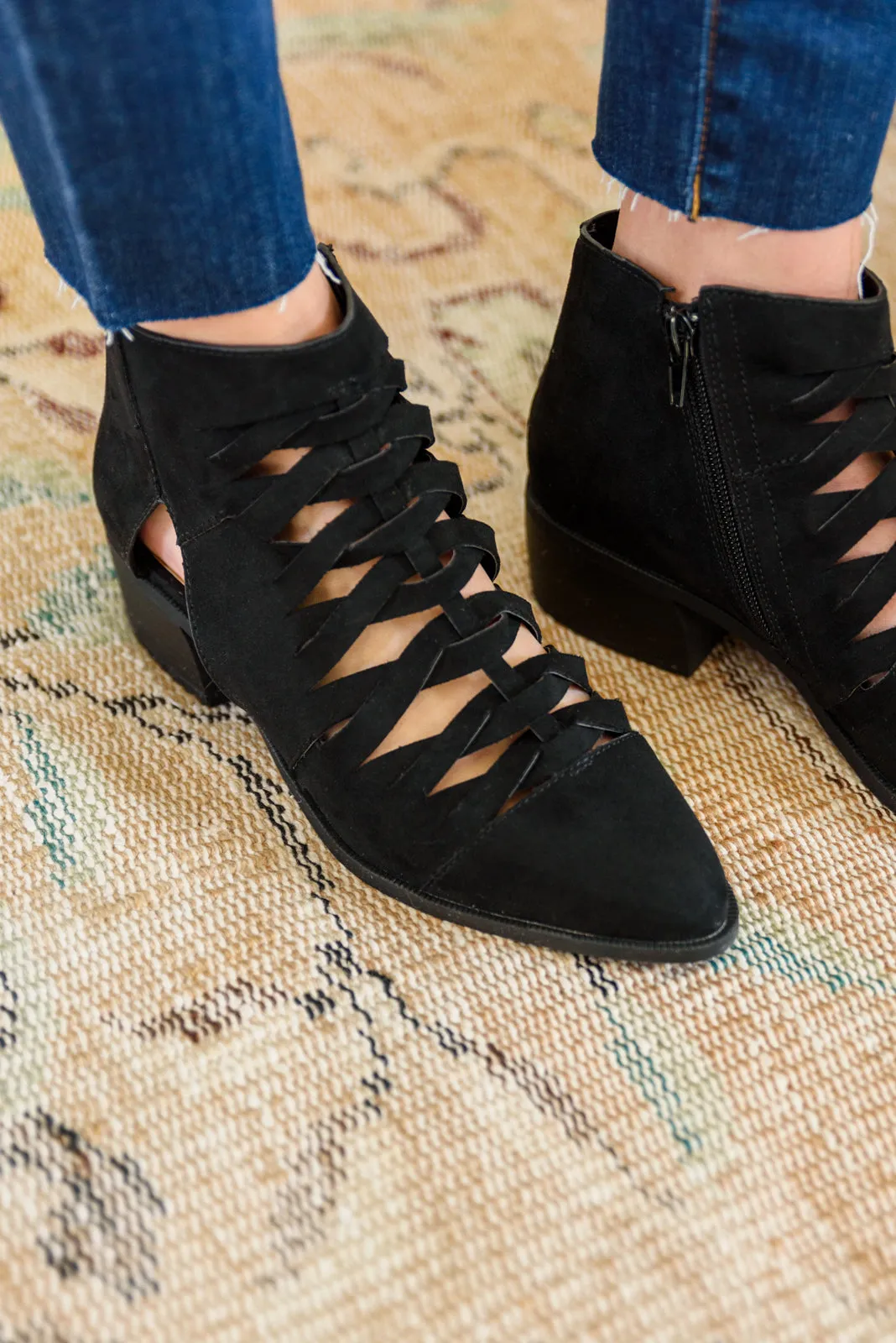 Sadie Black Cut Out Ankle Boots