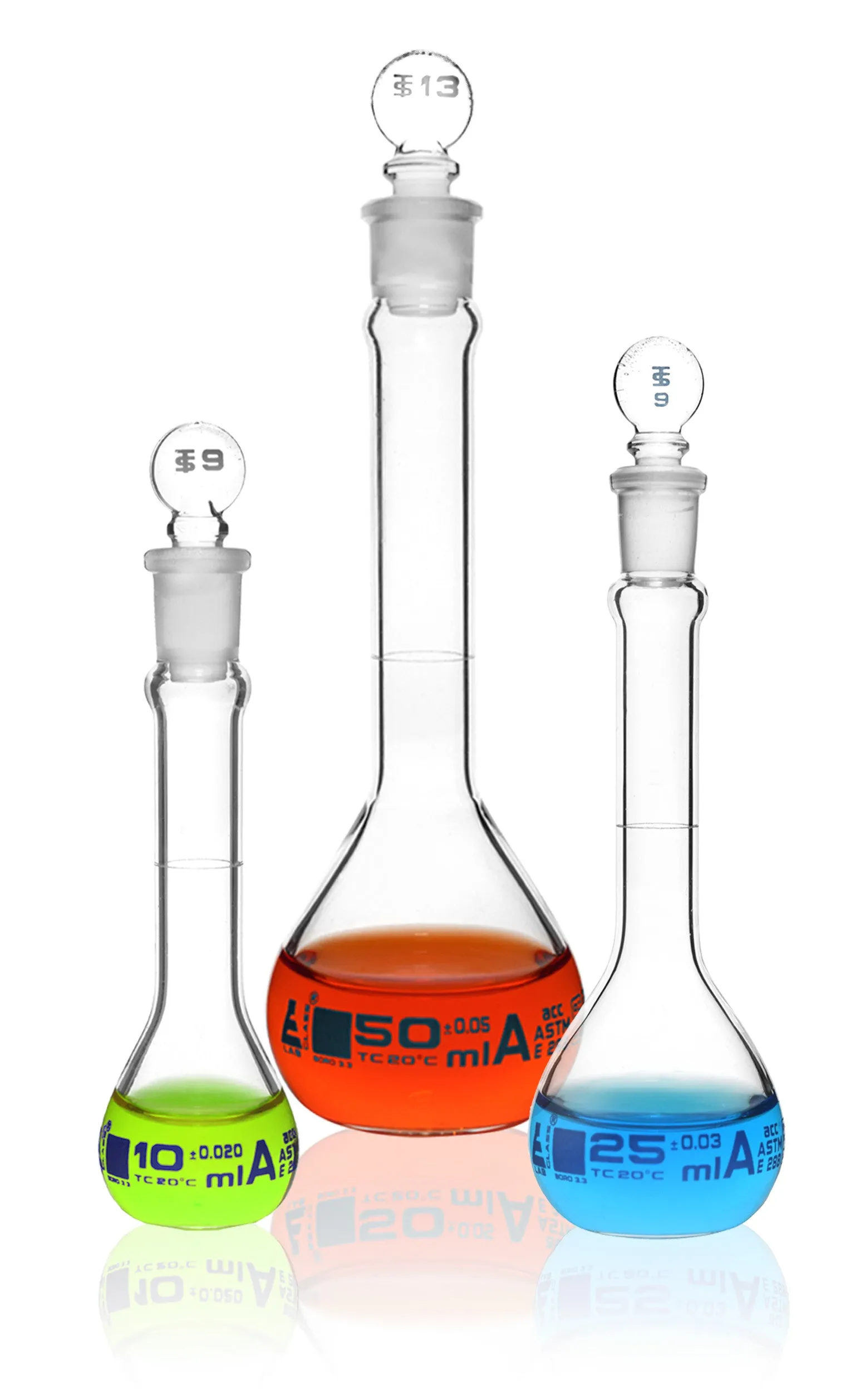 Safety Pack Volumetric Flask Set - 10ml, 25ml & 50ml - Class A, ASTM -Borosilicate 3.3 Glass