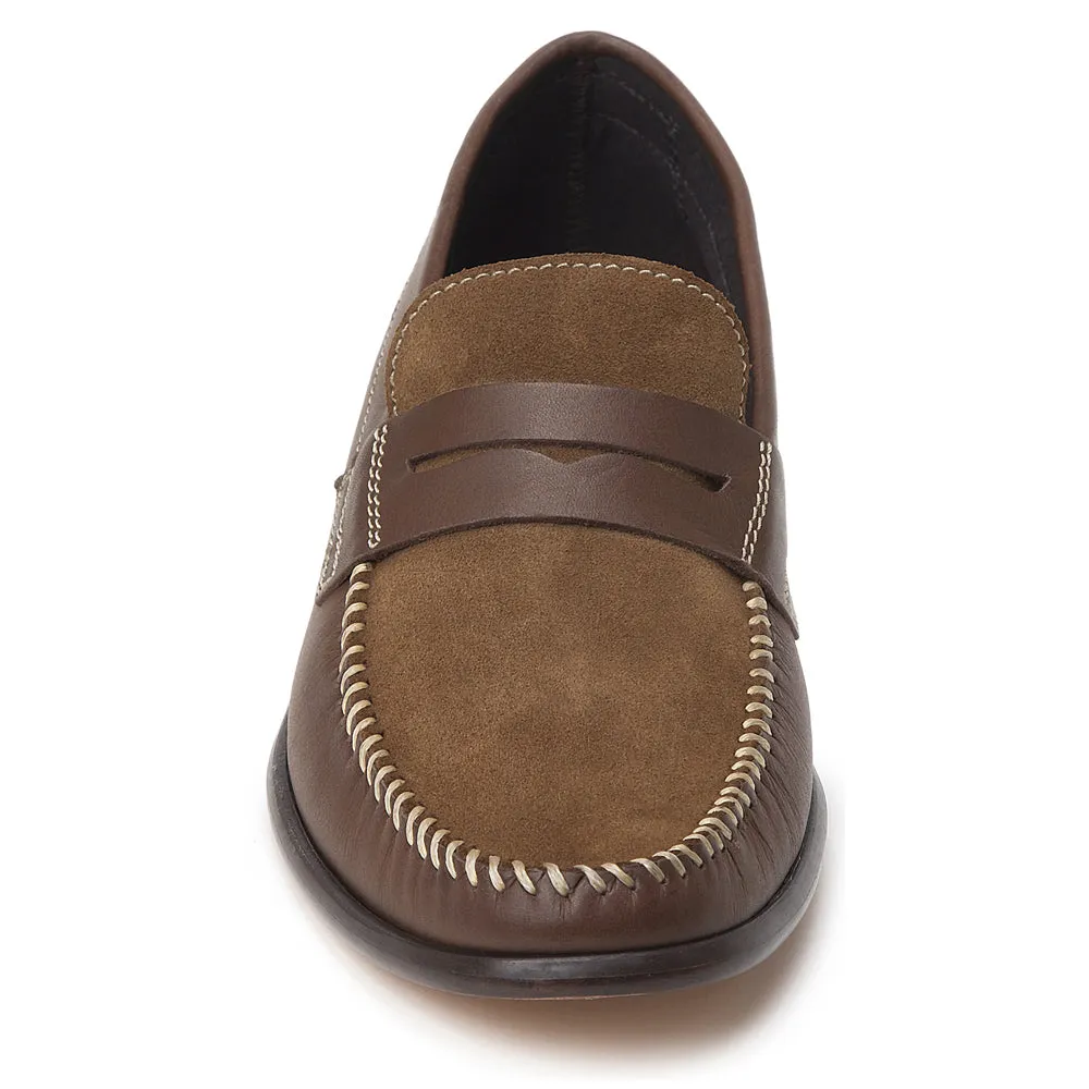 Sandro Moscoloni Hugo brown handsewn penny loafer