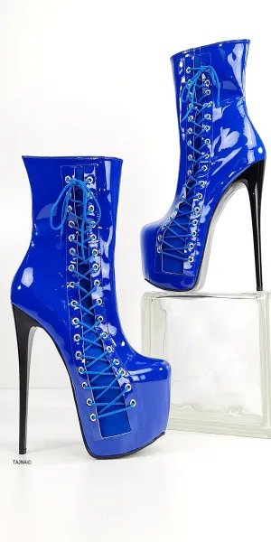 Saxe Blue Gloss Corset High Heel Boots