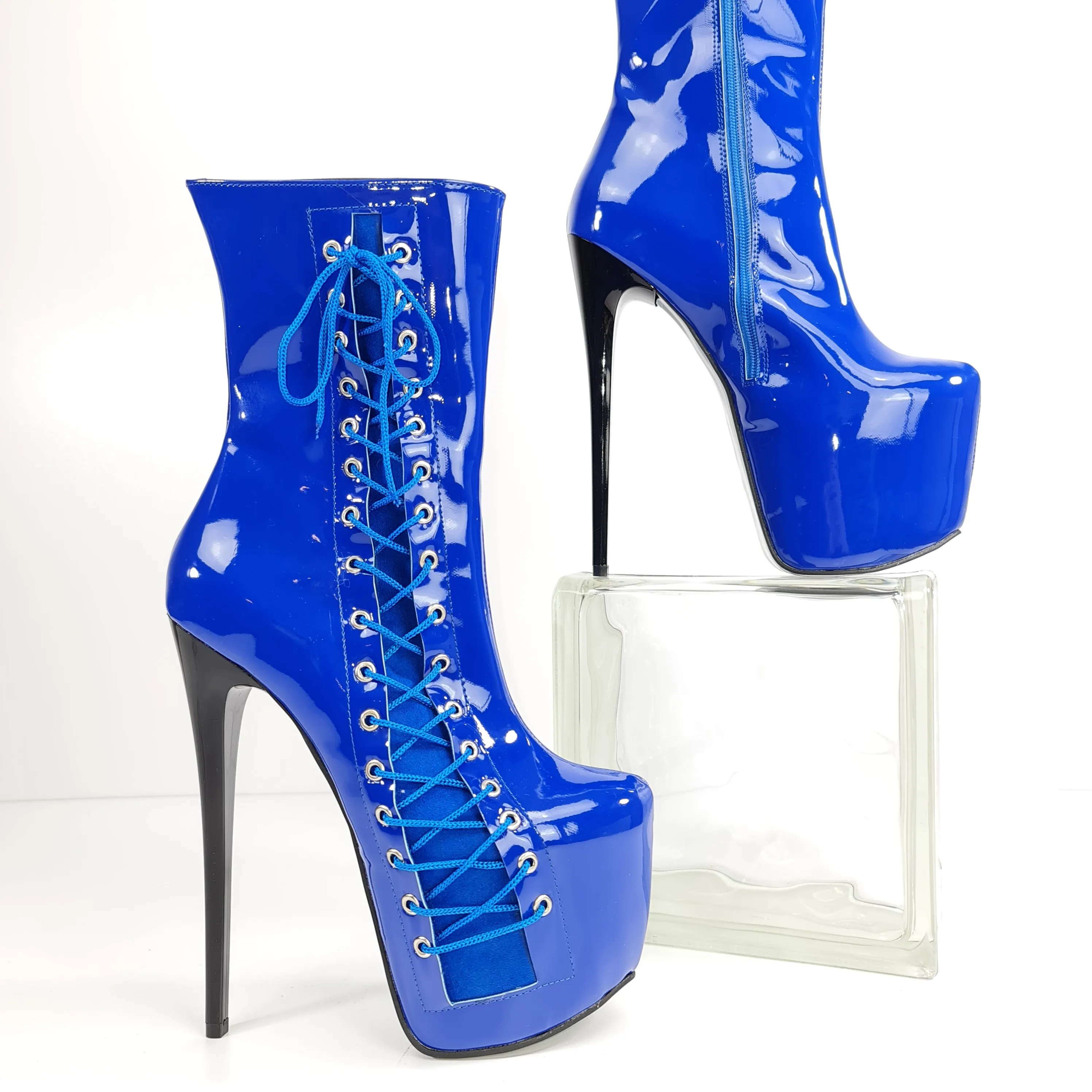 Saxe Blue Gloss Corset High Heel Boots