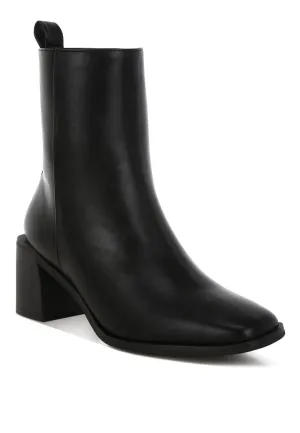 Square Toe Faux Leather Ankle Boots