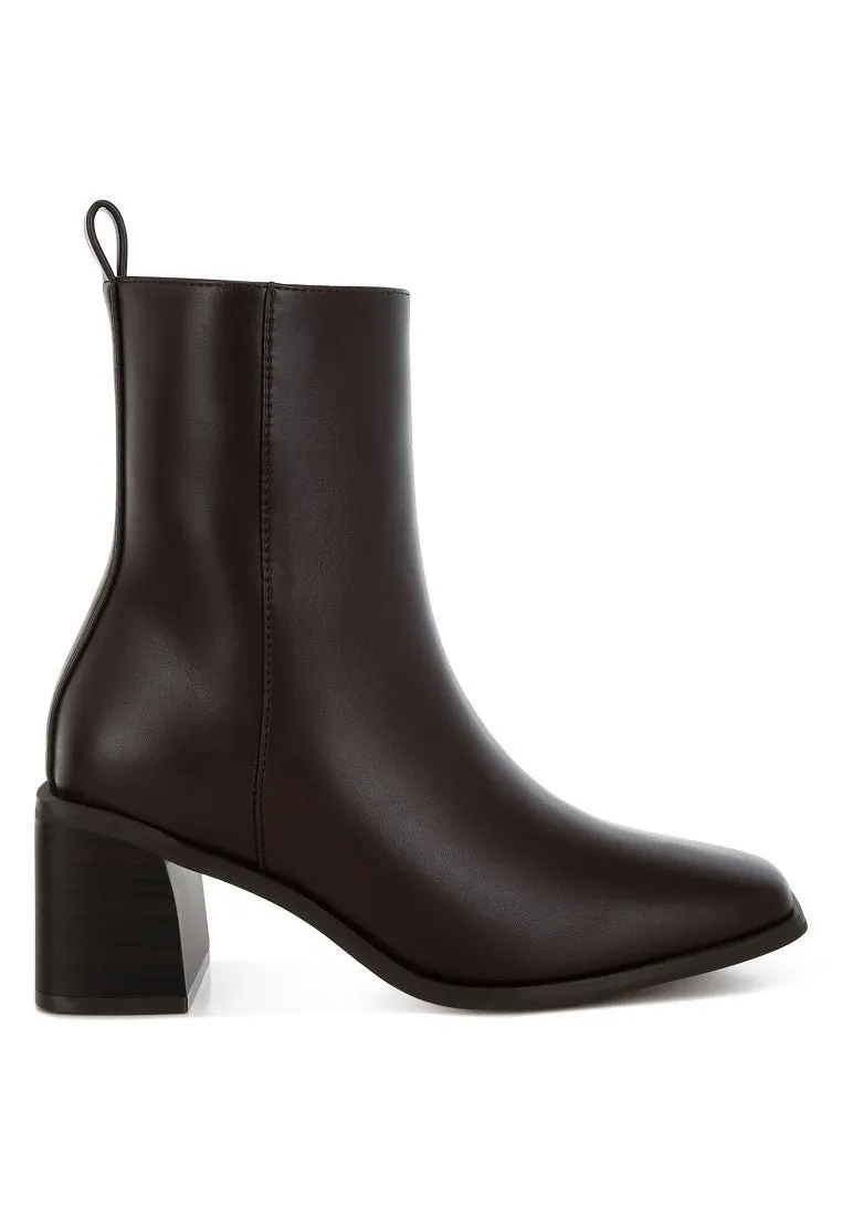 Square Toe Faux Leather Ankle Boots
