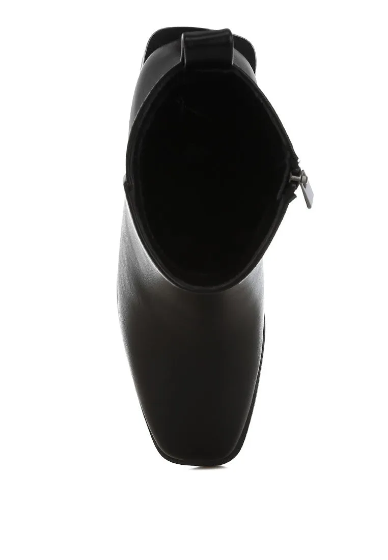 Square Toe Faux Leather Ankle Boots