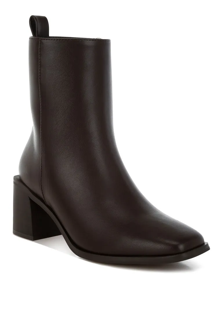 Square Toe Faux Leather Ankle Boots