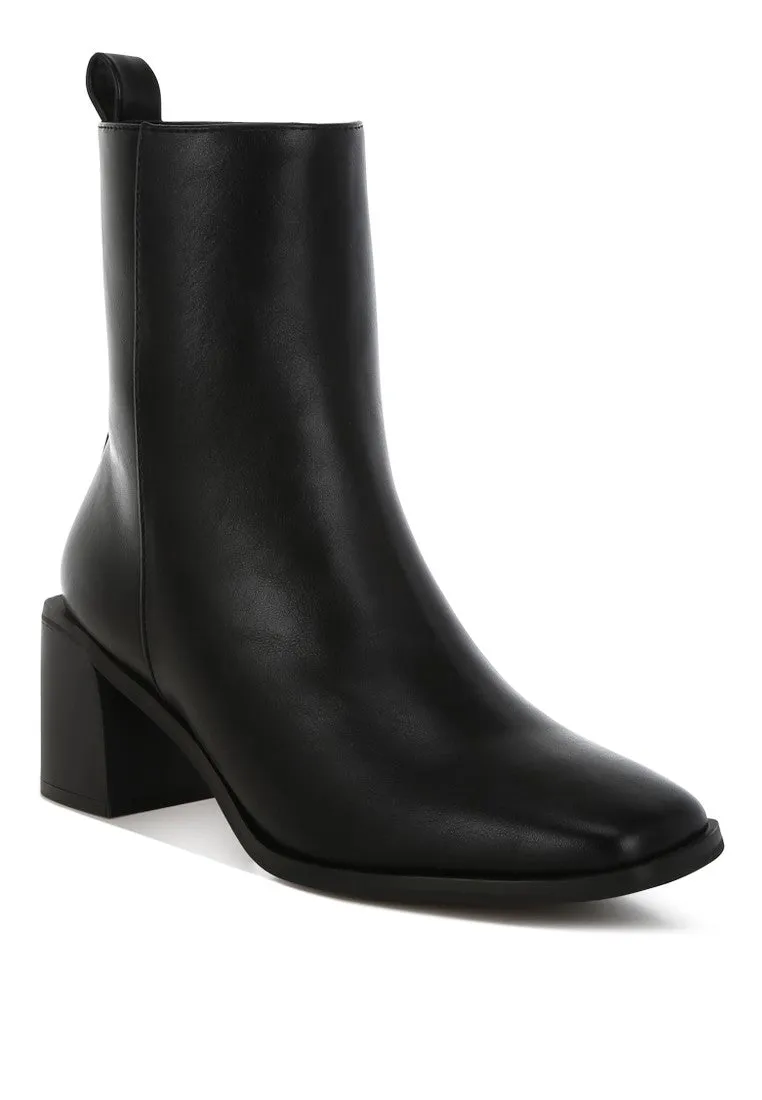 Square Toe Faux Leather Ankle Boots