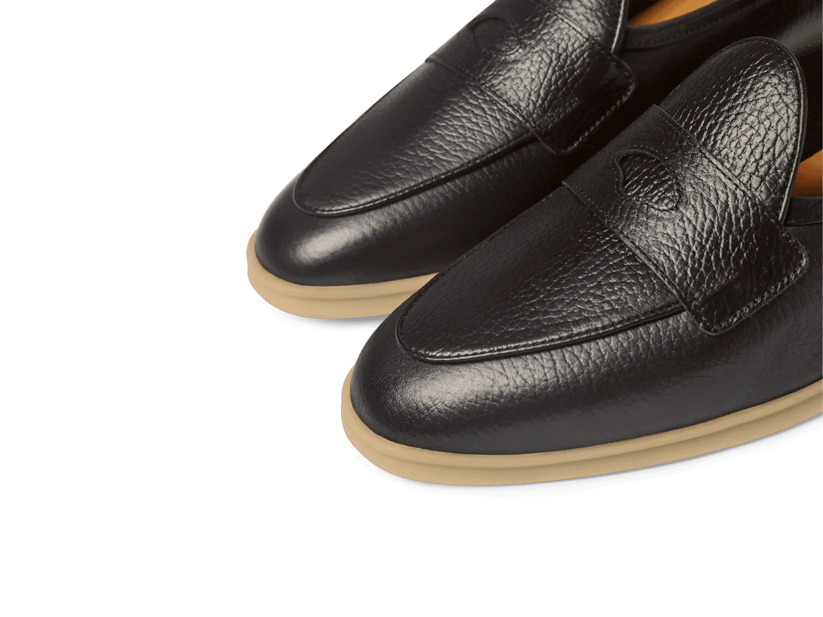 Stride Penny Loafers in Black Moorland Calf with Natural Sole
