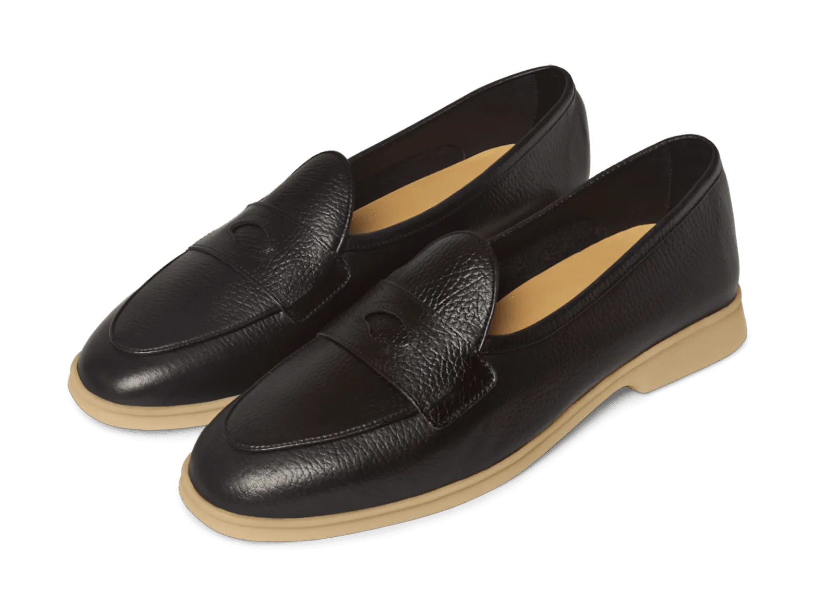 Stride Penny Loafers in Black Moorland Calf with Natural Sole