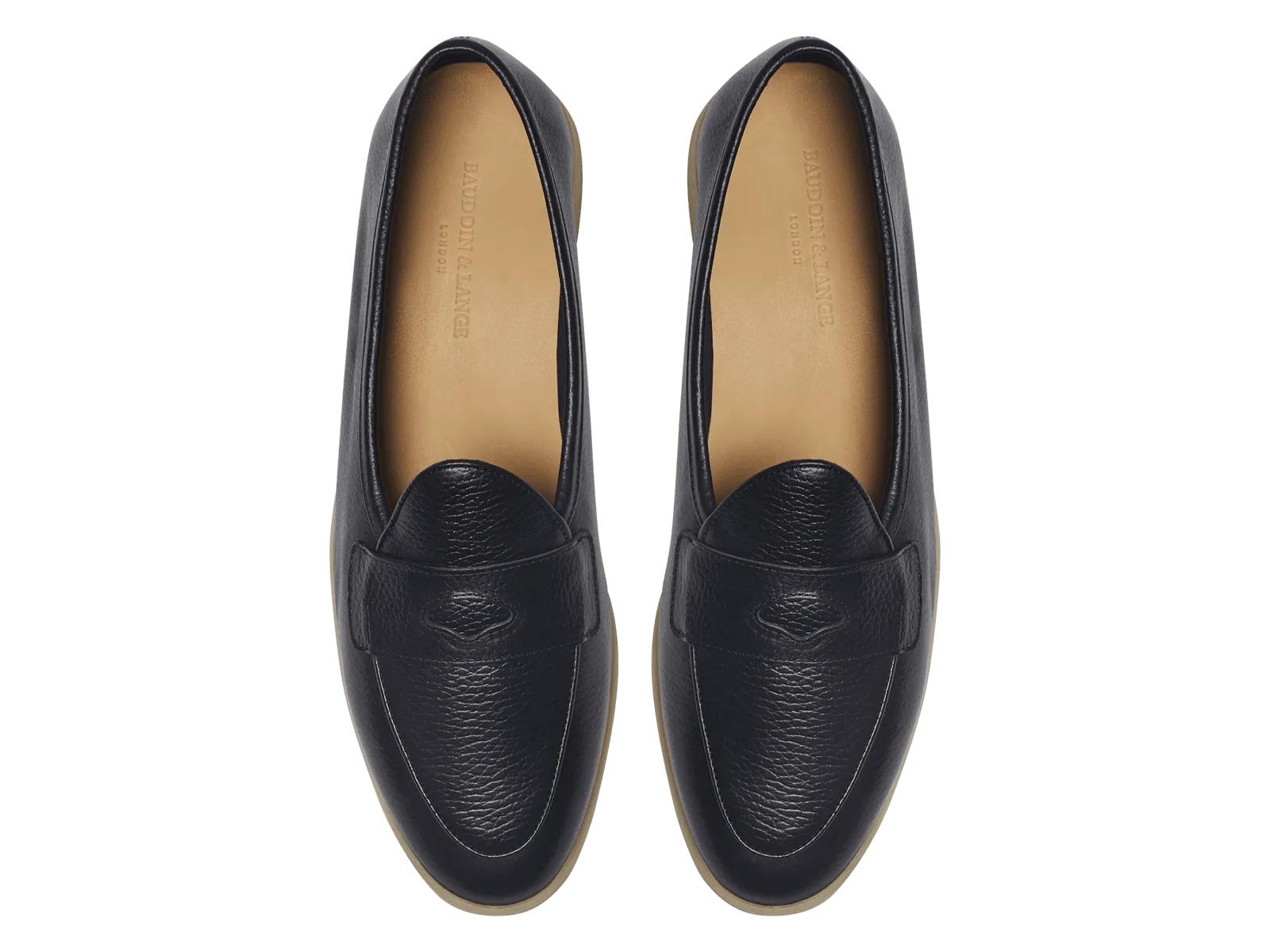Stride Penny Loafers in Black Moorland Calf with Natural Sole