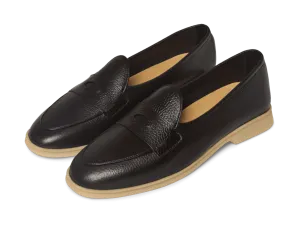 Stride Penny Loafers in Black Moorland Calf with Natural Sole