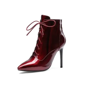 TinaCus Women's Patent Leather Pointed Toe Handmade Hidden Platform Selftie Stieltto High Heels Chic Ankle Boots