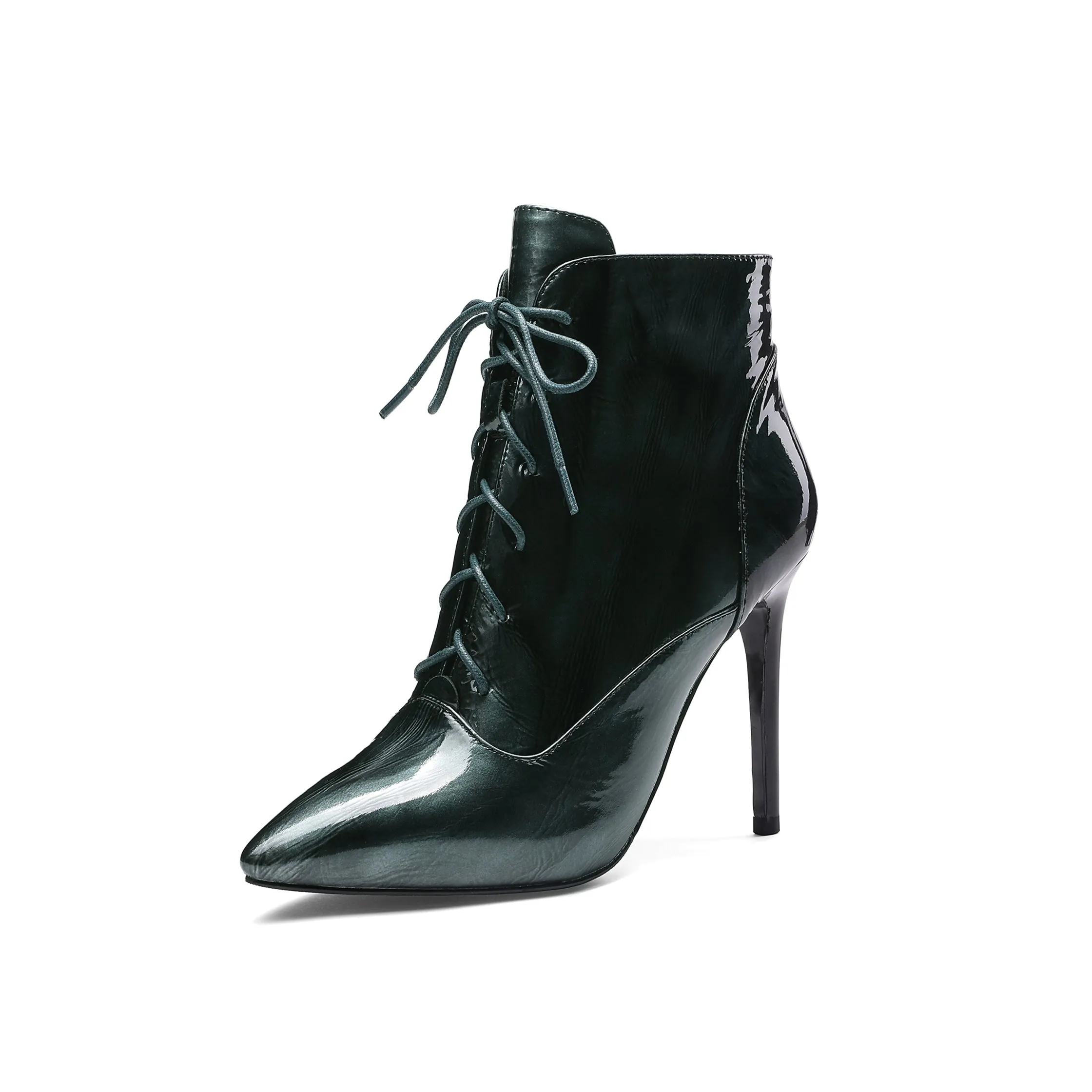 TinaCus Women's Patent Leather Pointed Toe Handmade Hidden Platform Selftie Stieltto High Heels Chic Ankle Boots