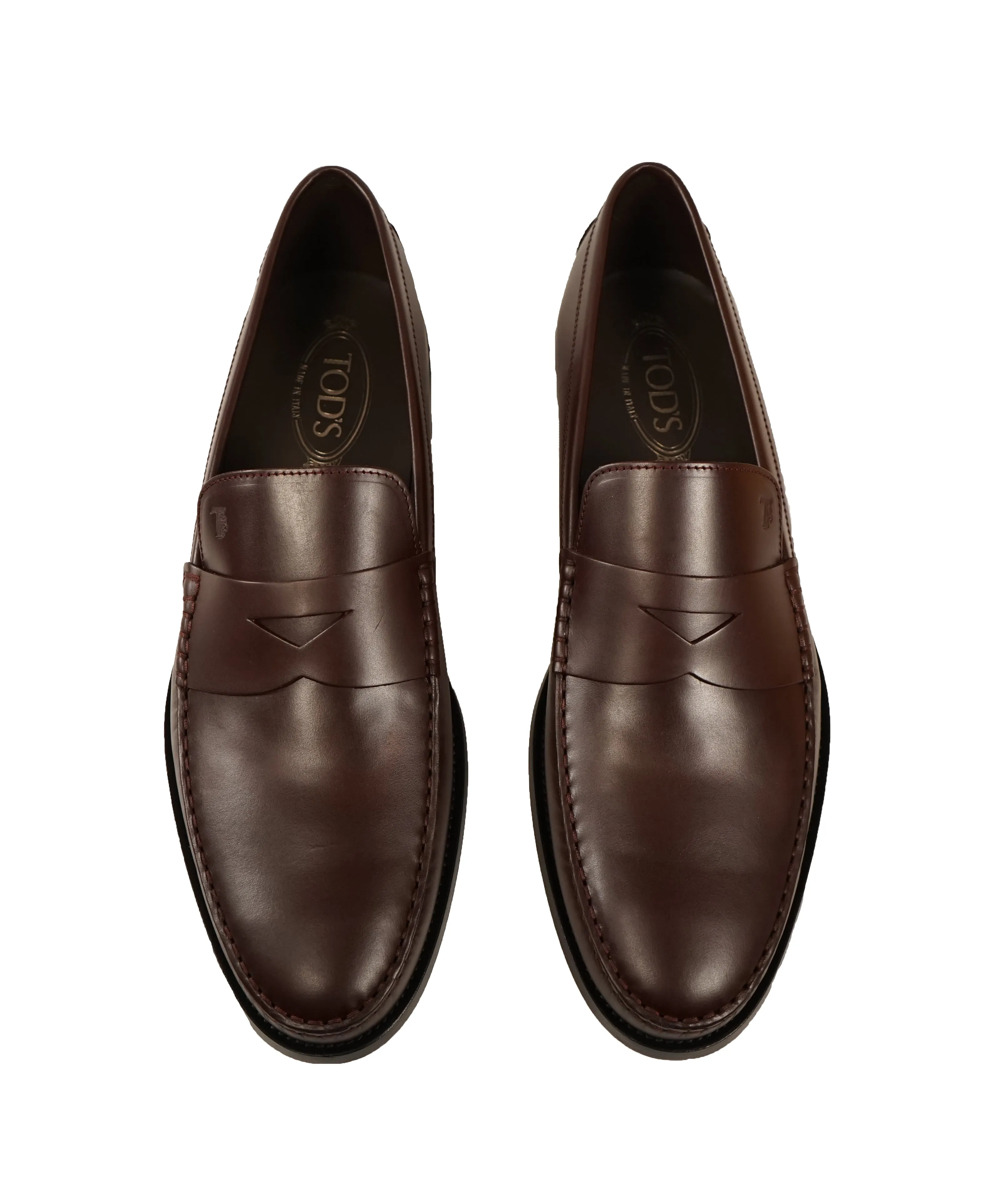 TOD’S - Burgundy Oxblood Leather Penny Loafers “Boston Devon” Leather Sole - 13US