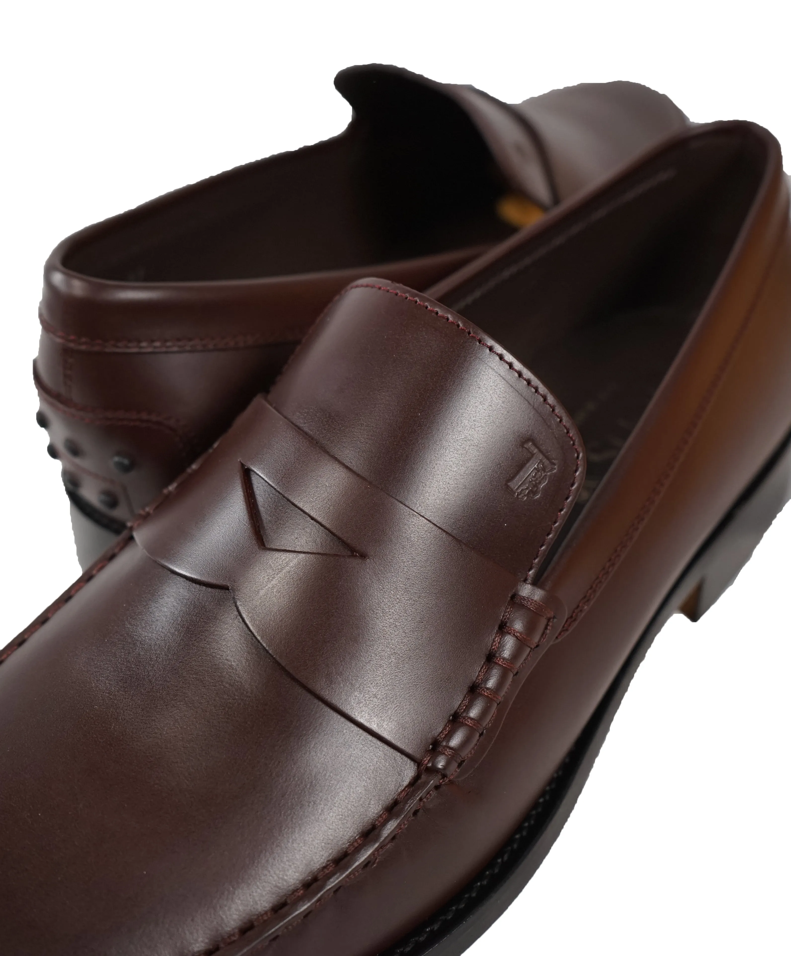 TOD’S - Burgundy Oxblood Leather Penny Loafers “Boston Devon” Leather Sole - 13US