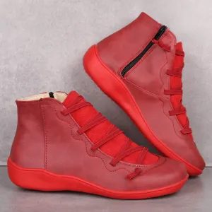 Women Booties Casual Flat Lace-up Zipper Boots