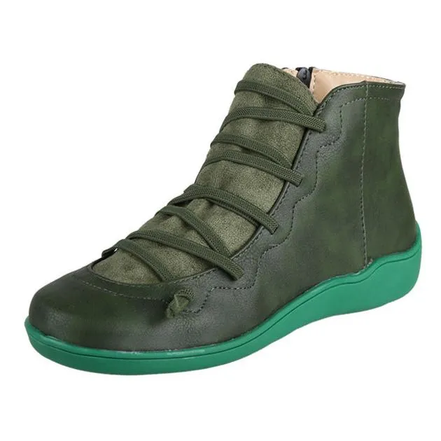 Women Booties Casual Flat Lace-up Zipper Boots