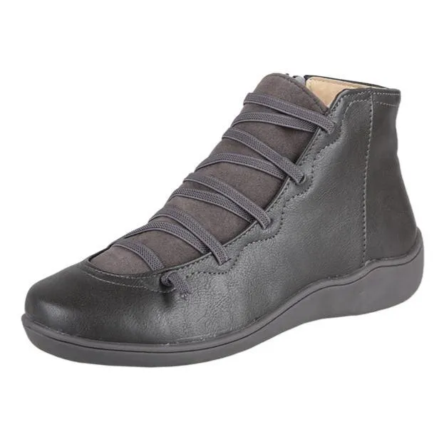 Women Booties Casual Flat Lace-up Zipper Boots