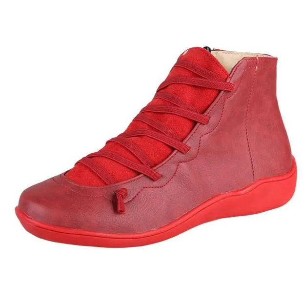 Women Booties Casual Flat Lace-up Zipper Boots