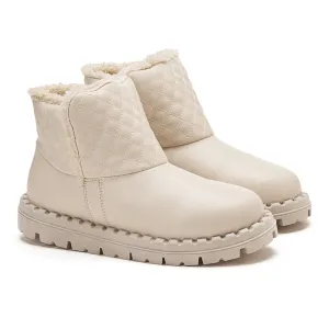 Women Quilted Fur Lined Ankle Boots - BEIGE