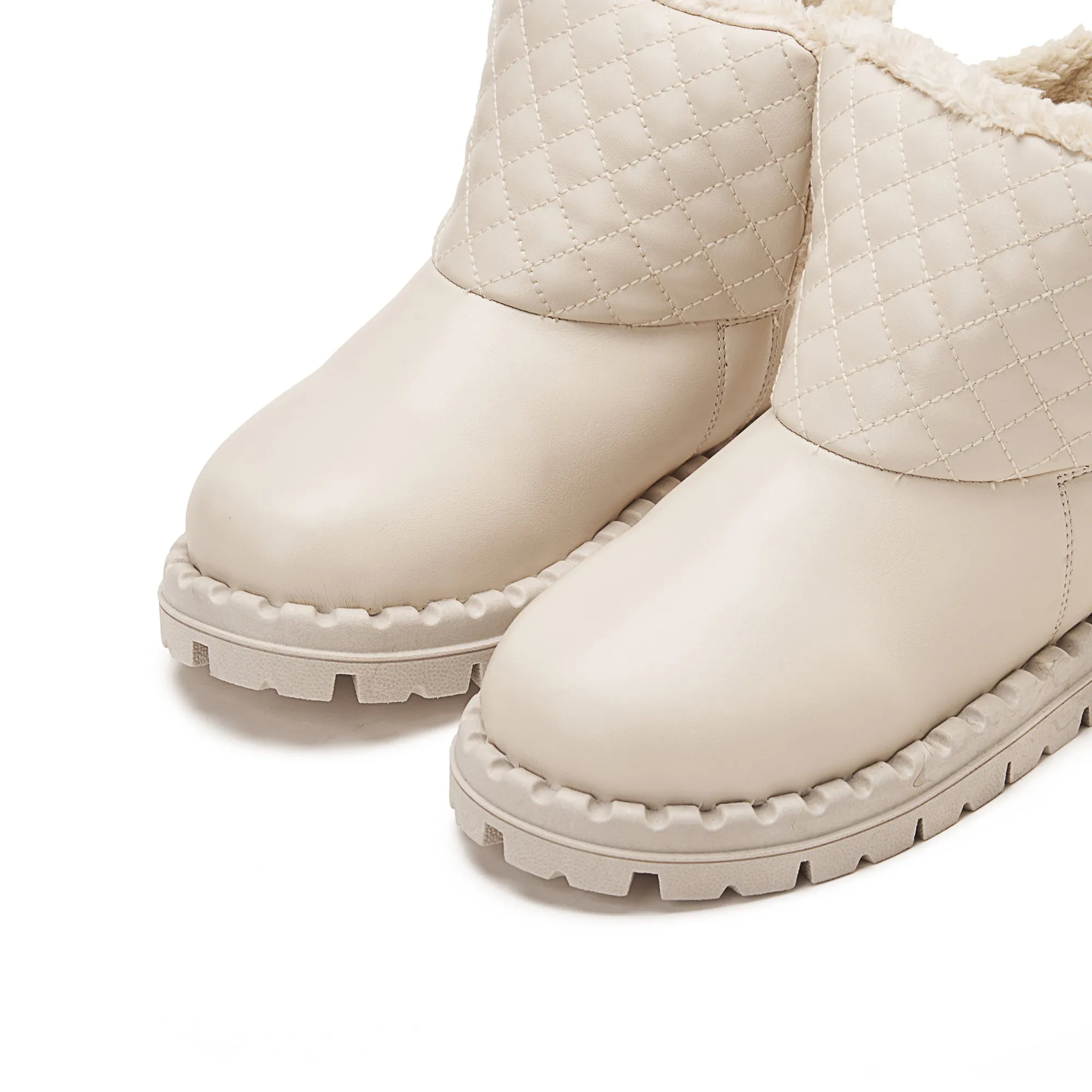 Women Quilted Fur Lined Ankle Boots - BEIGE