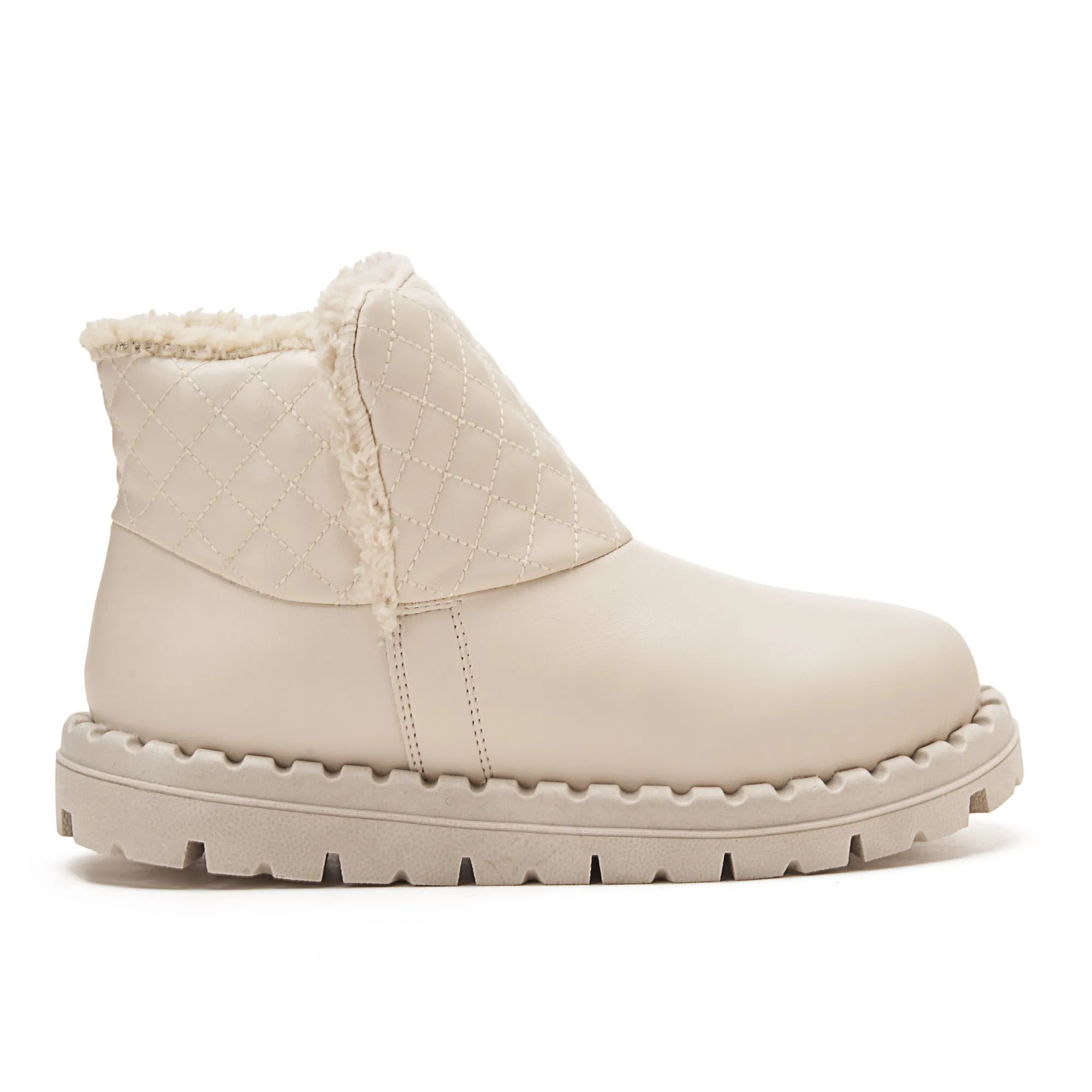Women Quilted Fur Lined Ankle Boots - BEIGE