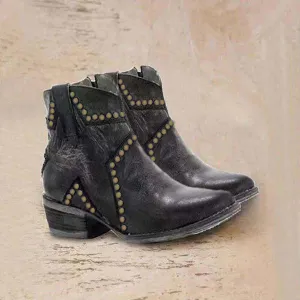 Women's Retro Star Rivet Chunky Heel Ankle Boots 25137989S